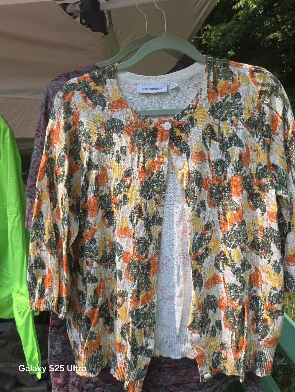 breckenridge Floral Print Cardigan Jacket in White, Orange & Green